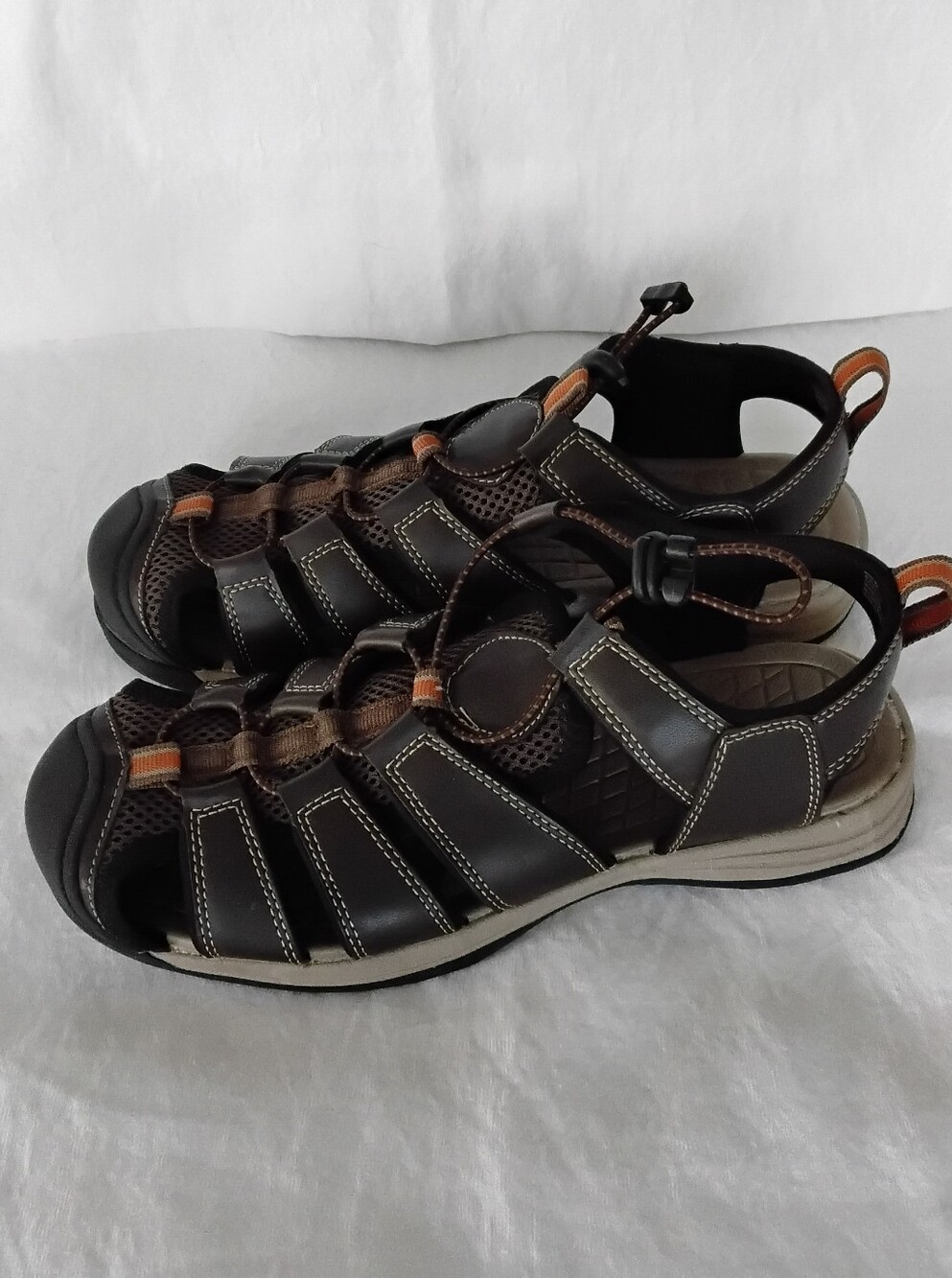 Savanna Harbor Men's Dark Brown and Tan Outdoor Fisherman Sandals